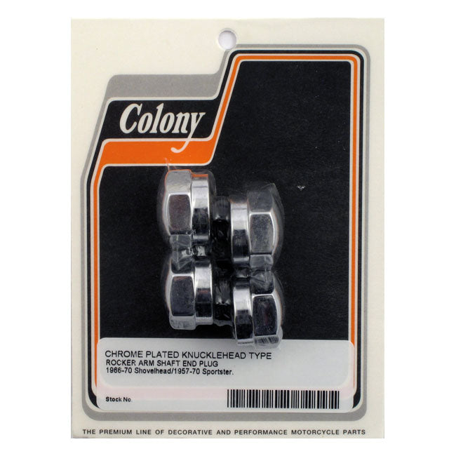 Colony Rocker Shaft Plug Set. Knuckle Style. Chrome – 66-E71 Shovelhead; 57-E71 XL Sportster