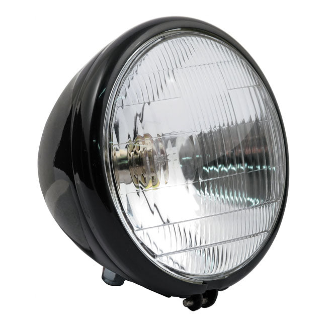 MCS 6-1/2" Springer Headlamp Assembly. 6V. Black – 1936–1954 H-D with Springer Forks