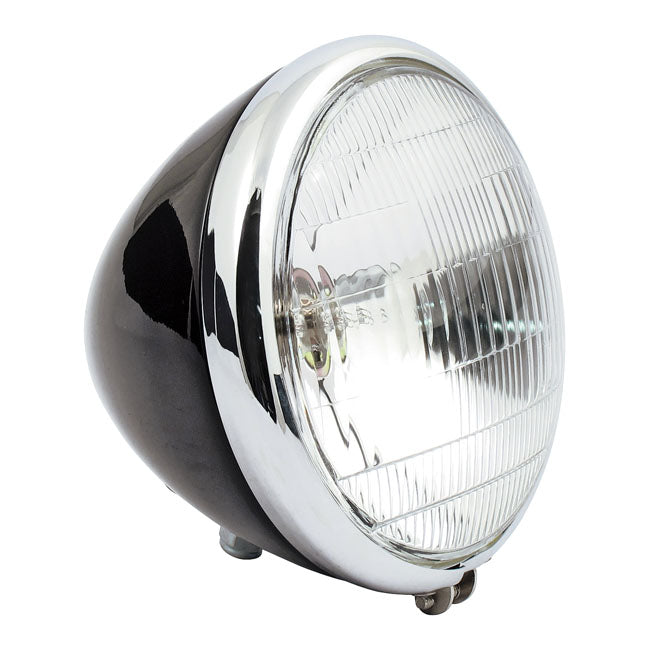 MCS 6-1/2" Springer Headlamp Assembly. 12V. Black/Chrome – 1936–1954 H-D with Springer Forks. With…