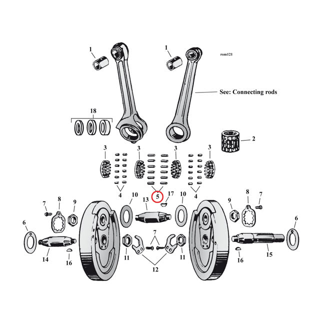 MCS Pinion Shaft (Right Side) & Long Conrod Rollers, +.0010" – 1929–1952 45" Flathead: Pinion Shaft (12…