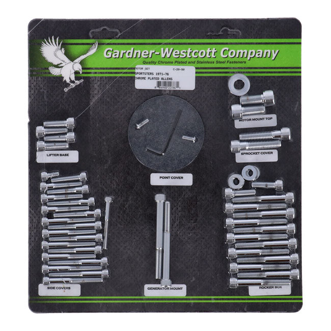 Gardner-Westcott Motor Screw Sets, Chrome Allen – 1971–1976 XL Sportster