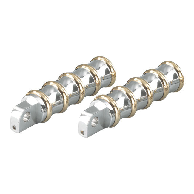 Kustom Tech K-Tech, Vintage Rider Foot Pegs. Polished & Brass – All H-D with Traditional Male Mount