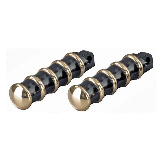 Kustom Tech K-Tech, Vintage Rider Foot Pegs. Black & Brass – All H-D with Traditional Male Mount