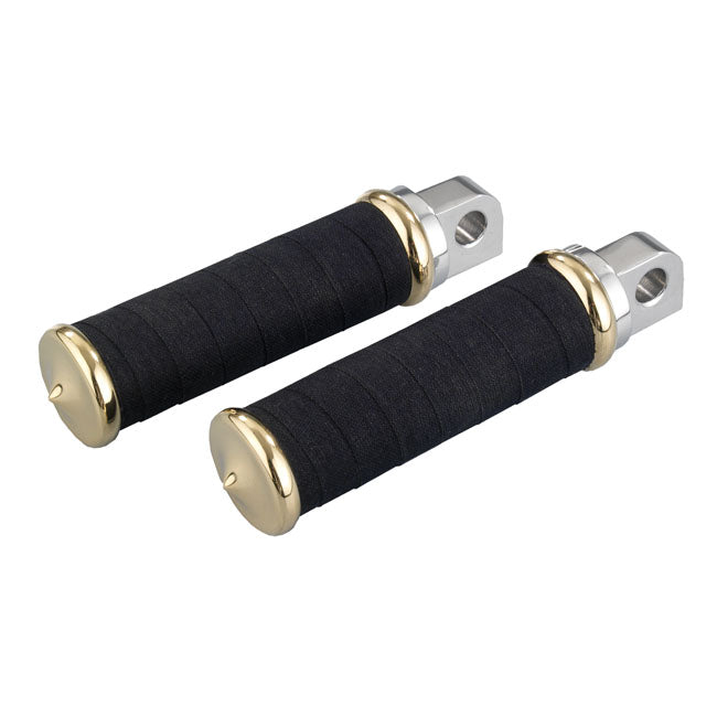 Kustom Tech K-Tech, Fabric Tape Rider Foot Pegs. Polished & Brass – All H-D with Traditional Male Mount