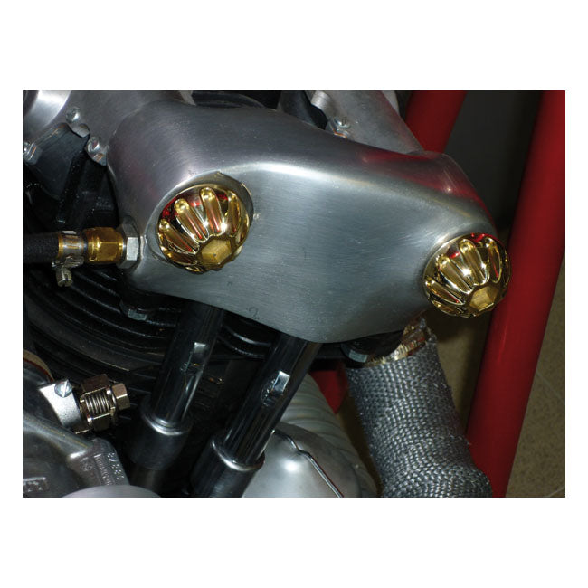 Kustom Tech K-Tech, Knuckle Rocker Nuts. Finned, Polished Brass – 1936–1947 Knucklehead