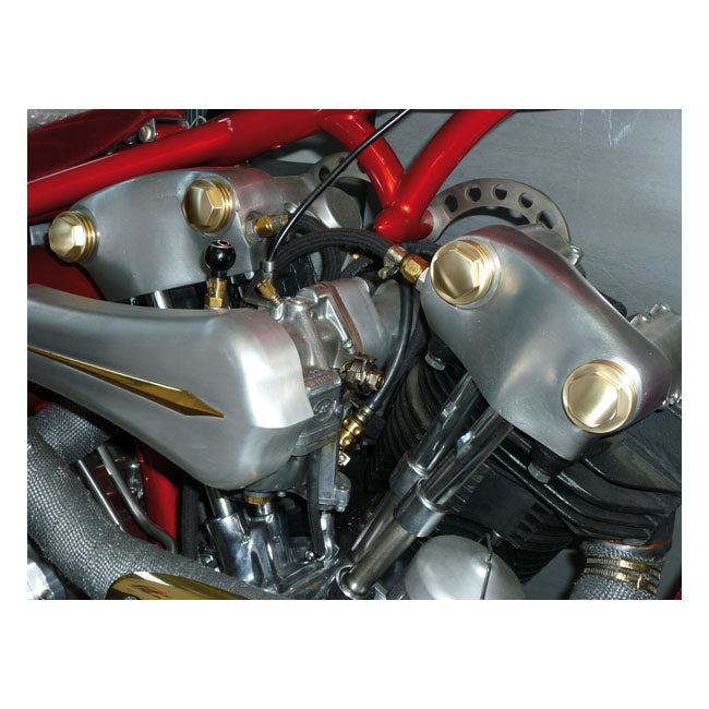 Kustom Tech K-Tech, Knuckle Rocker Nuts. Finned, Satin Brass – 1936–1947 Knucklehead