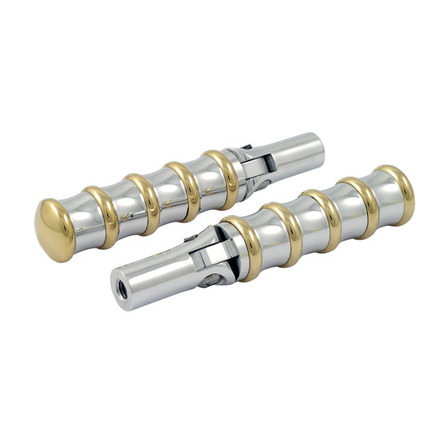 Kustom Tech K-Tech, Vintage Folding Foot Pegs. Polished & Brass – Universal