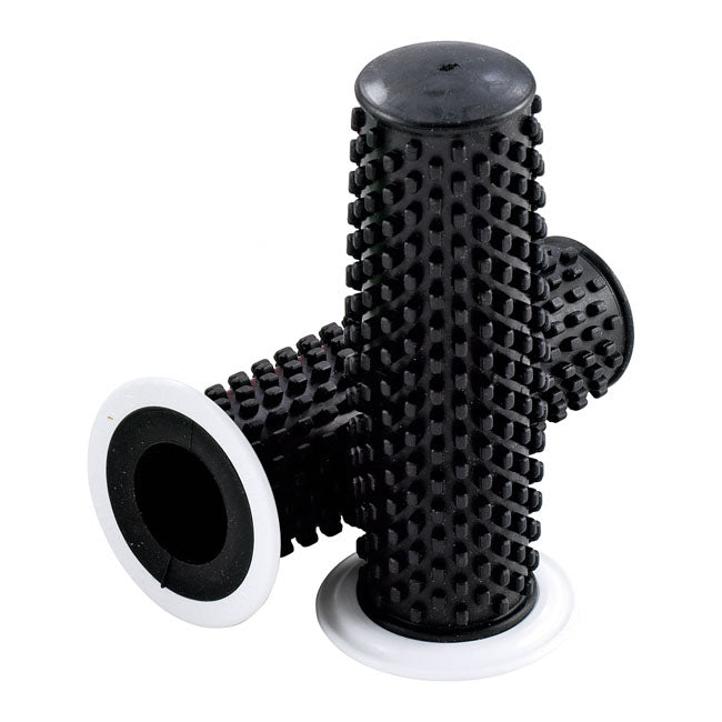 Kustom Tech K-Tech, Kustom Rubber Grips. Black with White Flange – 1974–2025 H-D with 1" Diameter Grip Area