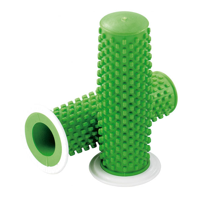 K-Tech, Kustom Rubber Grips. Green With White Flange for 74-20 H-D (Excl. Street) With 1" Handlebars