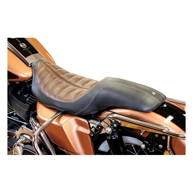 Roland Sands Design 2-up Enzo seat. Black/Brown 08-23 Touring