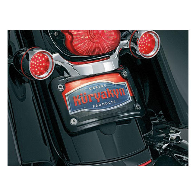 Kuryakyn Curved License Plate Mount. Black – 2006–2009 FLHX/I; 2009 FLTR; 2009 FLHT…