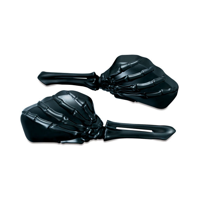 Kuryakyn Skeleton-hand Mirror Set. Black Hand, Black Head – Incl. Adapters for Metric Bikes