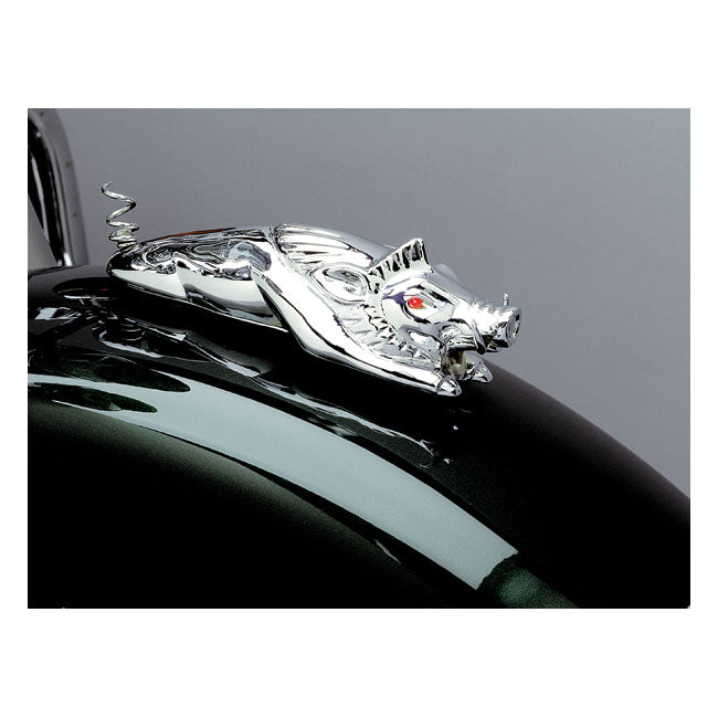 Kuryakyn ''Wild Boar'' Front Fender Ornament. Chrome – 80-Up FL; FLT/Touring Models in Custom…