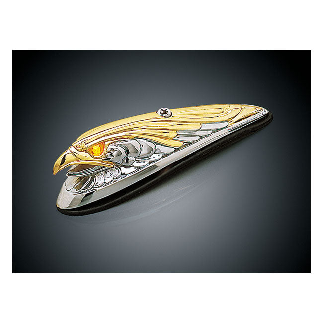 Kuryakyn Eagle Head Front Fender Ornament. Chrome/Gold – 80-Up FL; FLT/Touring Models in Custom…