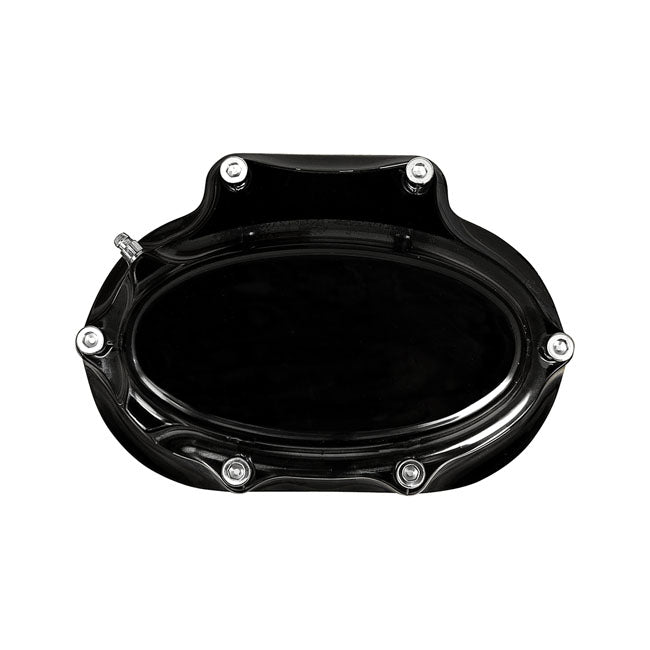 Rebuffini Transmission End Cover Ellipse, Hydraulic. Black for 06-17 Dyna; 07-17 Softail; 07-13 Touring; 14-16 FLHR/C Touring Without Fairing