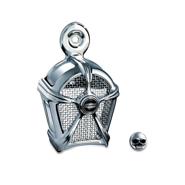 Kuryakyn Mach 2 Horn Cover. Chrome/Chrome Mesh Insert – 1993–2025 B.T.; 1993–2022 XL. With Side…