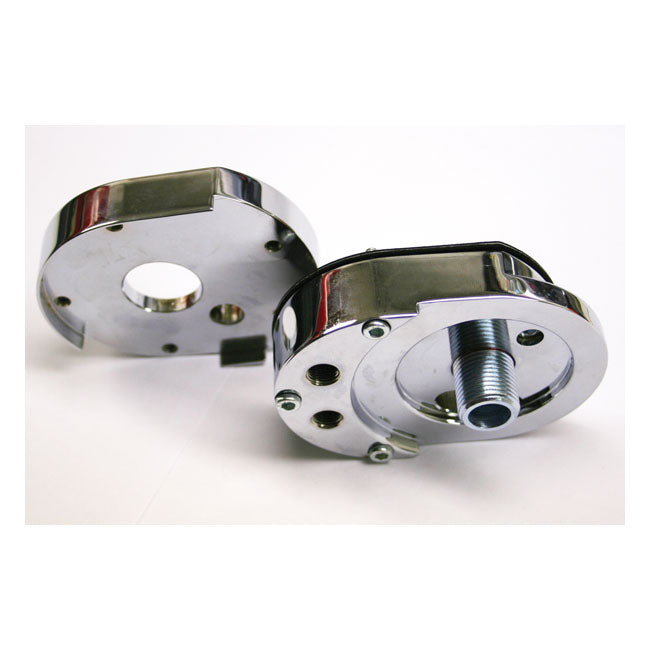 Offset Oil Filter Adaptor. Chrome