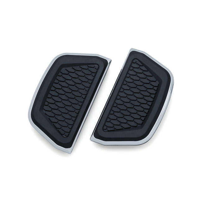 Kuryakyn 'Hex' passenger floorboard inserts 86-21 Electra Glides, Road Glides, Road Kings; Tour Glides & Trikes with Traditional D-Shaped Passenger Boards; 86-17 Softail & 06-17 Dyna models equipped with H-D accessory passenger floorboard kits using tradi