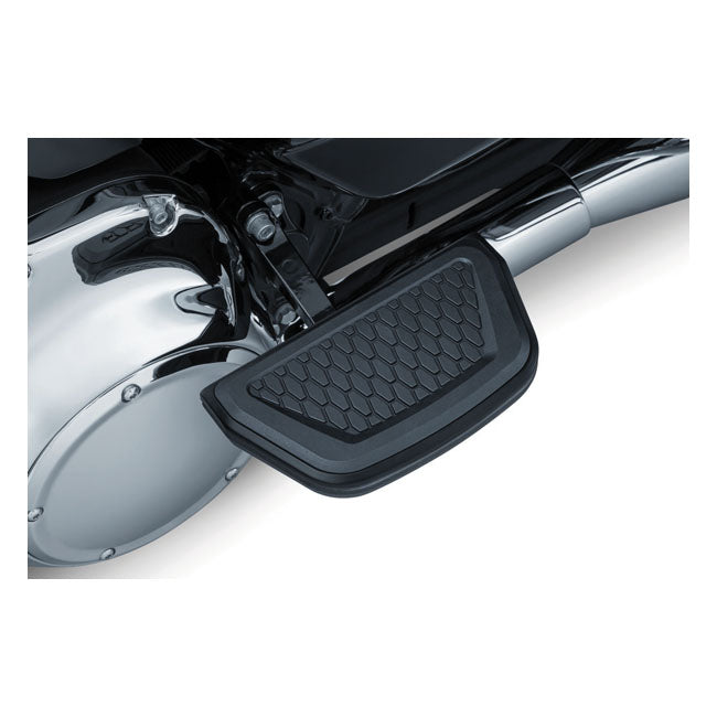 Kuryakyn 'Hex' passenger floorboard inserts 86-21 Electra Glides, Road Glides, Road Kings; Tour Glides & Trikes with Traditional D-Shaped Passenger Boards; 86-17 Softail & 06-17 Dyna models equipped with H-D accessory passenger floorboard kits using tradi