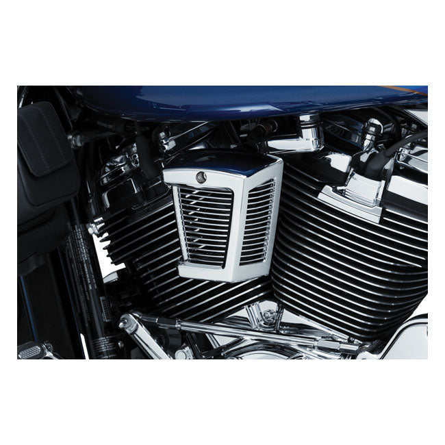 Kuryakyn Hypercharger ES horn cover. Chrome 95-23 H-D with stock 'cowbell' or 'waterfall' horn covers
