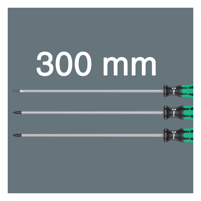 Wera Screwdriver Set 3 Pcs. Kraftform 300 Plus Extra Long – Phillips; Pozidriv & Slotted Screws