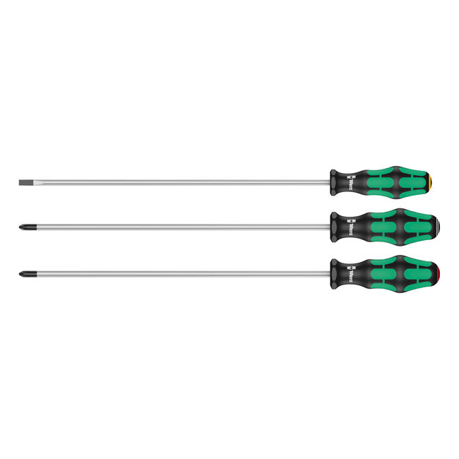 Wera Screwdriver Set 3 Pcs. Kraftform 300 Plus Extra Long – Phillips; Pozidriv & Slotted Screws