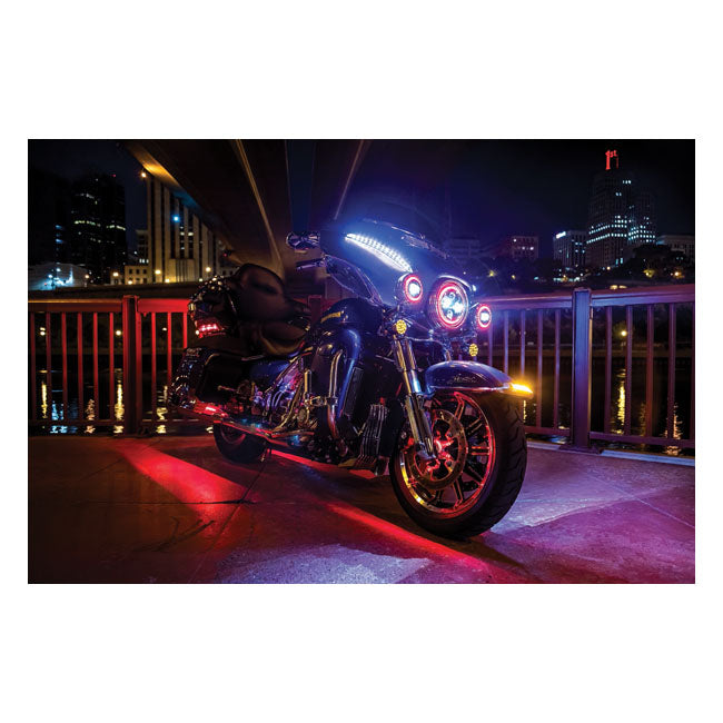 Kuryakyn Prism+ Roulette wheel LED light kit Harley: H-D front wheel axle spacers 1.3" to 1.5" in diameter with .7" of space between fork and wheel/brake rotor (excl. CVO models)