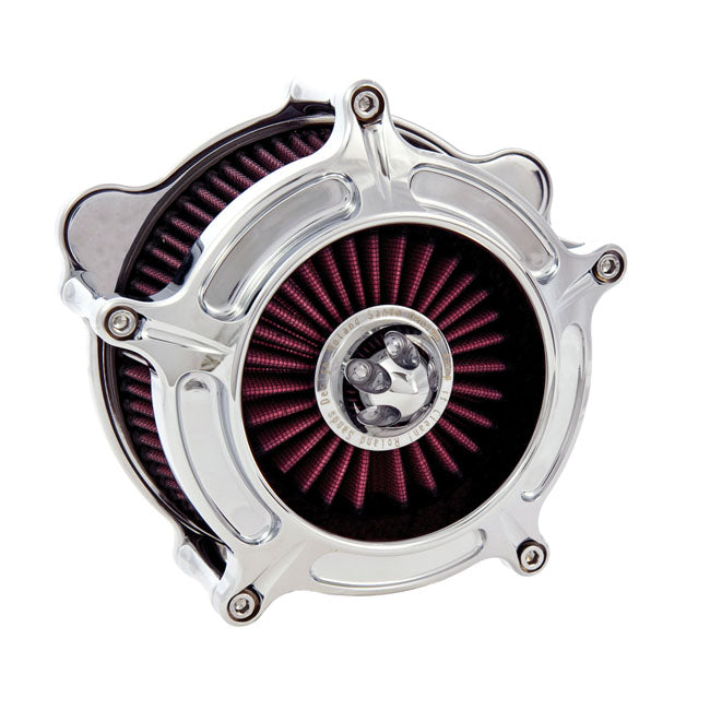 RSD 'Turbine' air cleaner kit. Chrome CV carb: 93-06 all B.T.; Delphi inj.: 01-15 Softail; 04-17 Dyna (excl. 2017 FXDLS); 02-07 FLT/Touring