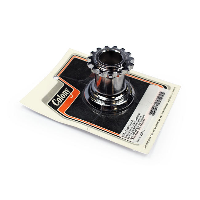 Colony Stem Crown Nut. Chrome – 1940–1957 45" Solo and Servi-Cars