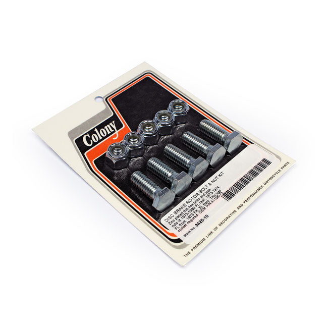 Colony Front/Rear Brake Rotor Bolt & Nut Kit. Zinc – Front: 1973–1974 FL; 1973 FX; XL…