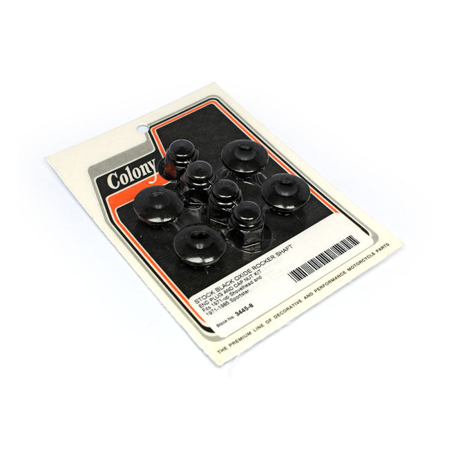 Colony Rocker Shaft Plug & Nut Kit. Buttonhead. Black – L1971–1984 Shovelhead; L1971–1985 XL…