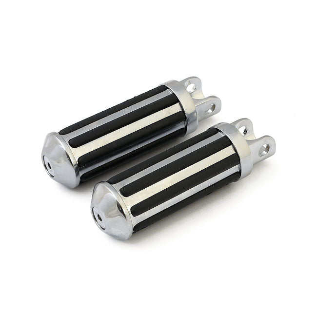 MCS Rail Foot Pegs Large Diameter. Chrome W/Rubber Inlays – Traditional Early H-D Female Mount