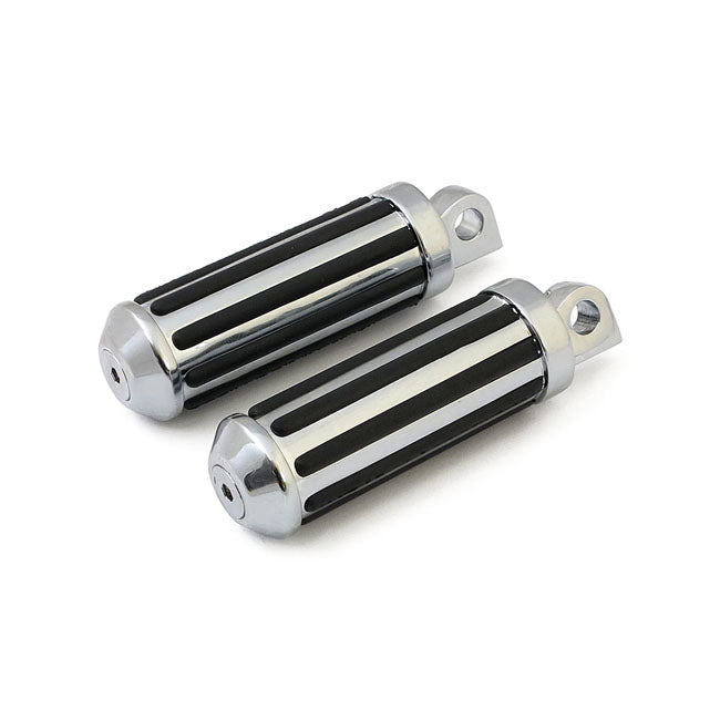 MCS Rail Foot Pegs Small Diameter. Chrome W/Rubber Inlays – All H-D with Traditional Male Mount