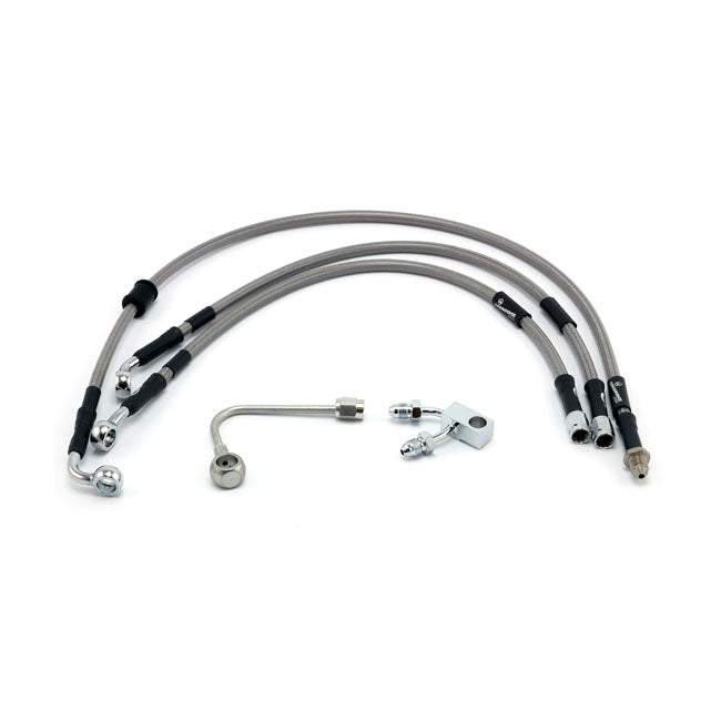 MCS by Goodridge Brake Line Front, Stainless Clear Coated – 2015–2017 FLSTF; 2015–2017 FXSB