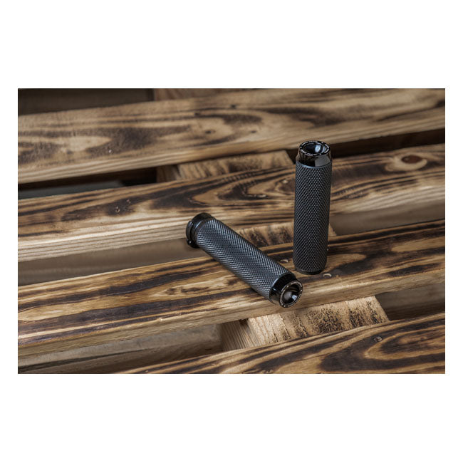 Rough Crafts Knurled Rubber Handlebar Grips. Black – 1974–2022 H-D with Single or Dual…