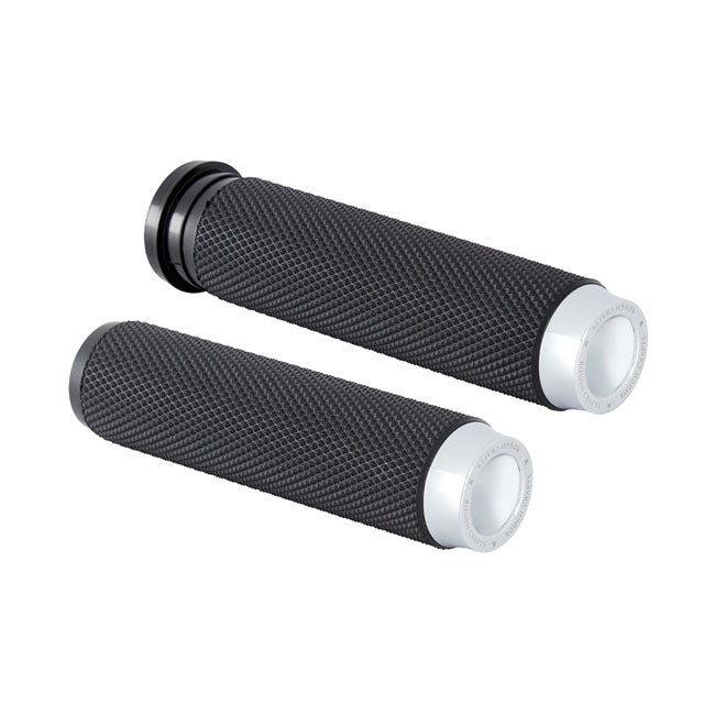 Rough Crafts Knurled Rubber Handlebar Grips. Chrome – 2008–2025 H-D with E-throttle