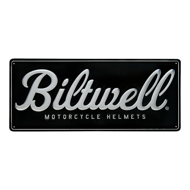 Biltwell Script Shop Sign Black/Aluminium – 23.5" x 10" (596.9 mm x 254 mm)