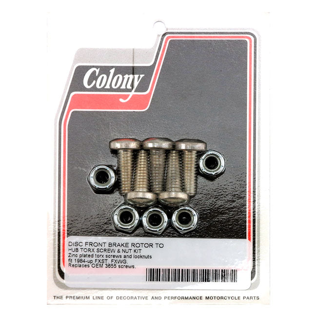 Colony Front Brake Rotor Bolt & Nut Kit. Flat Torx Zinc – Front: 1984–2025 Big Twin; 1982–1985…