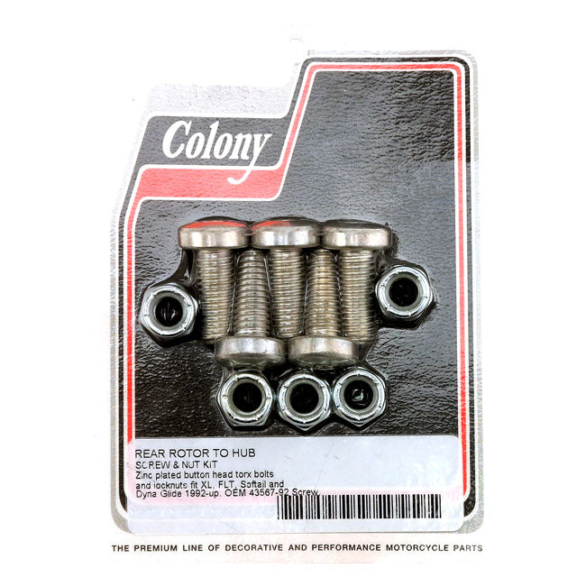 Colony Rear Brake Rotor Bolt & Nut Kit. Zinc, Torx – 1992–2025 Softail; Dyna; FLT/Touring…