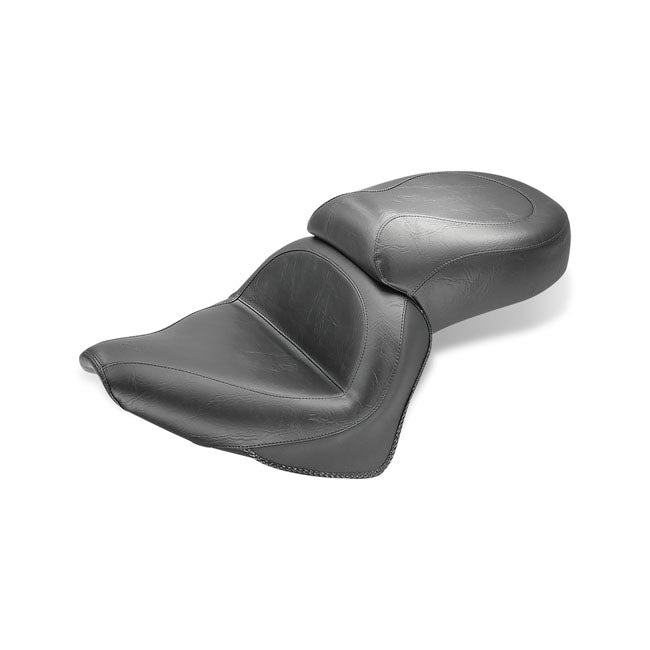 Mustang 1-Piece 2-Up Wide Touring Vintage Seat Plain Black – 1999–2008 Honda VTX600 Shadow