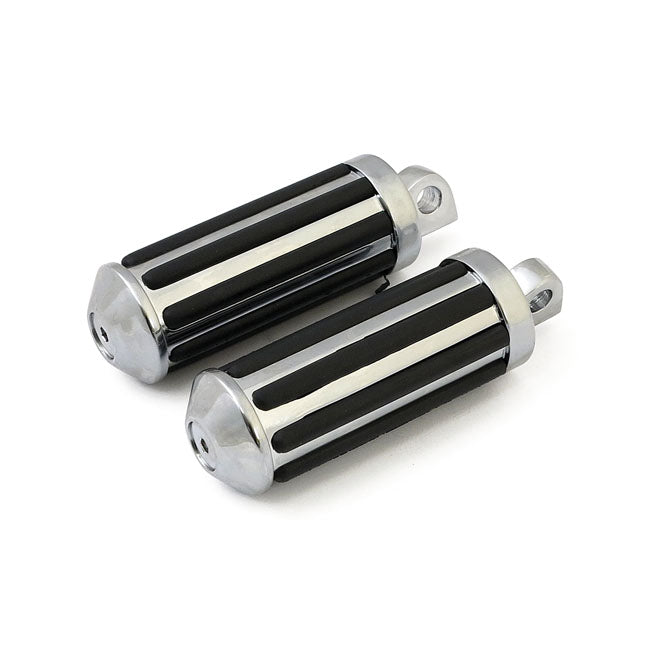 MCS Rail Foot Pegs Large Diameter. Chrome W/Rubber Inlays – All H-D with Traditional Male Mount