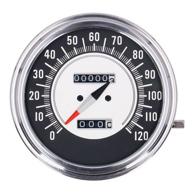 MCS FL Speedometer, ''68-72 Face'', Black/Silver. 2:1 Mph