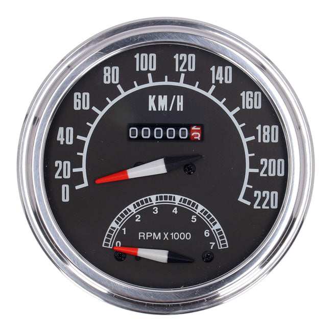 MCS FL Speedo/Tachometer, ''73-84 Face'', Black. 2:1 Kmh