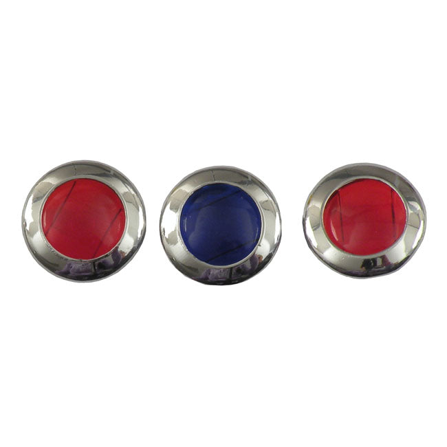 MCS Replacement Lens Set, for 3-Light (62-67) Dash. Red & Blue – 1962–1967 H-D & Customs with 3-Light…