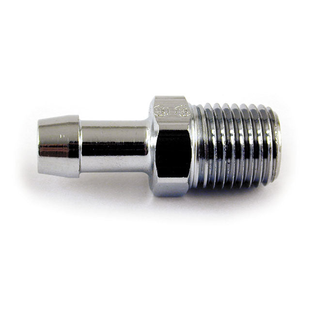 MCS Oil Line Fitting, Straight. 1/4" NPT to 5/16 Hose. Chrome