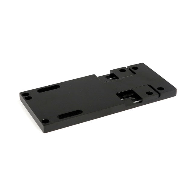 MCS 4-Speed Transmission Mount Plate. Adjustable. Black – 1936–1986 4-Speed Big Twin