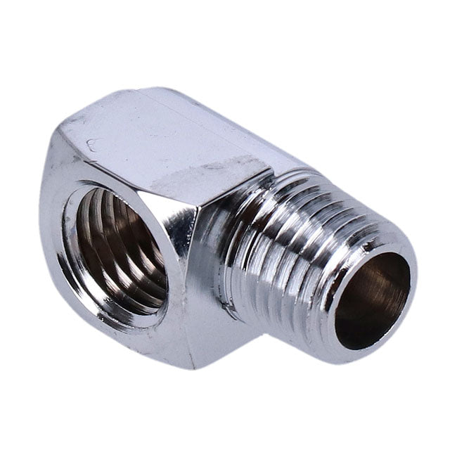 Gardner-Westcott Adapter Oil Line Fitting, 90 Degrees. 1/4" NPT. Chrome