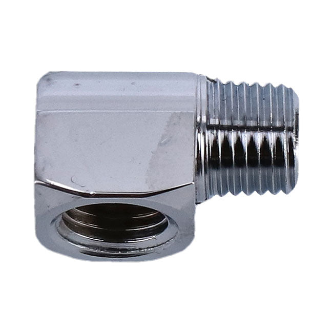 Gardner-Westcott Adapter Oil Line Fitting, 90 Degrees. 1/4" NPT. Chrome