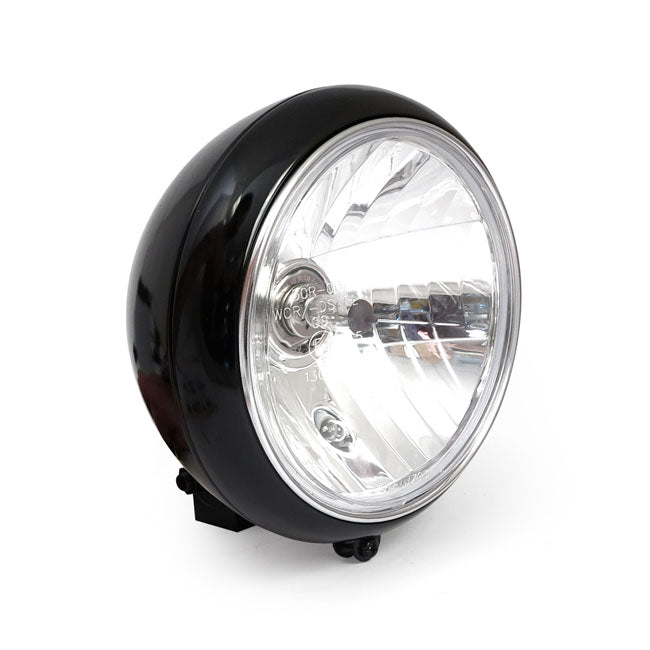MCS 7" H4 Headlamp for FL Models. Clear Lens. Black – 1986–2017 FLST Models with 7" Headlamps
