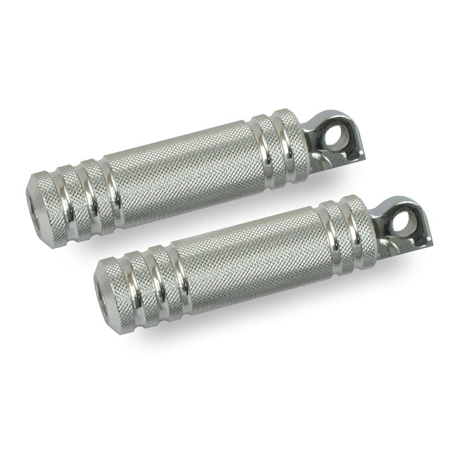 MCS Knurled Aluminum Foot Pegs. Small Diameter. Polished – All H-D with Traditional Male Mount